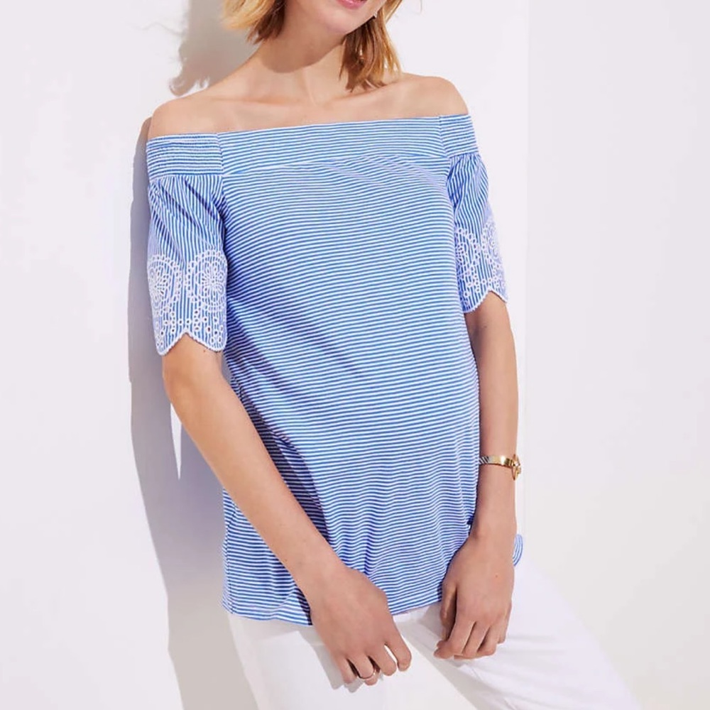 Loft maternity stripped eyelet tee
